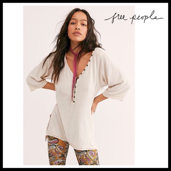 FREE PEOPLE BOHO TUNIC HENLEY TEE TOP A2C - Picture 7 of 16